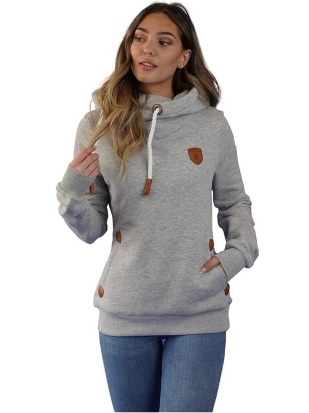 WANAKOME | XXL | Artemis Heather Grey Hoodie Rope Drawstring Cowl Neck Sweater - Picture 4 of 16